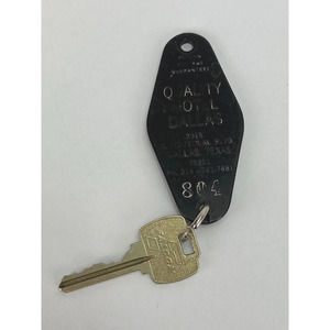 Vintage Dallas Motel Quality Texas Hotel Key & Black & Gold Fob Room #804